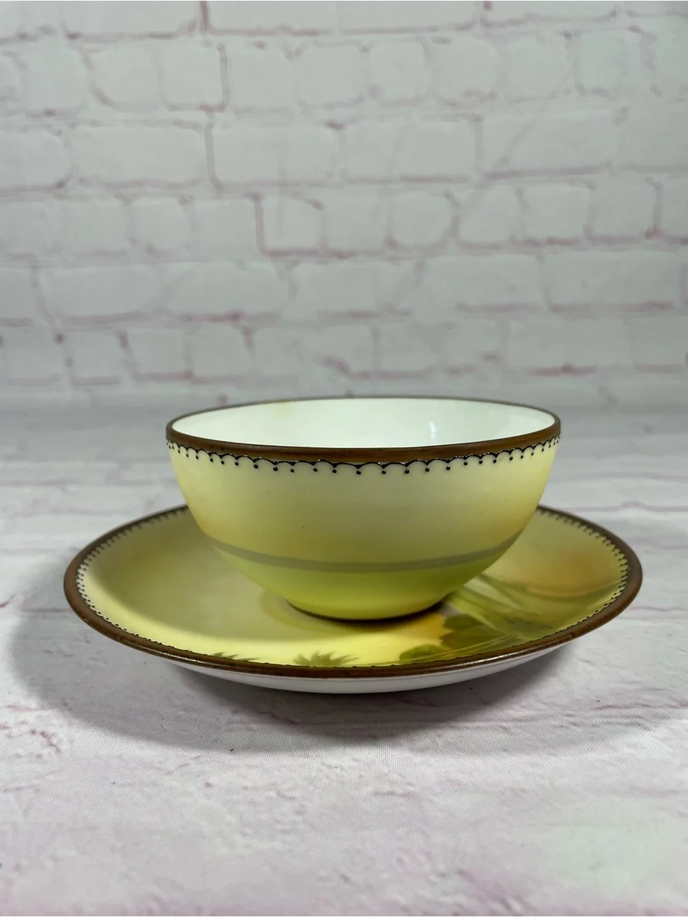 Antique Morimura Nippon Hand Painted Tropical Oasis Teacup and Saucer Set